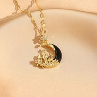 Titanium Steel 18K Gold Plated Casual Commute Plating Diamond Moon Snake Butterfly Resin Opal Zircon Pendant Necklace sku image 7