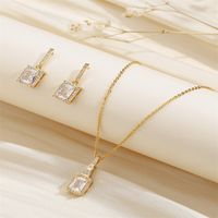 Copper 18K Gold Plated Simple Style Classic Style Inlay Splicing Zircon Earrings Necklace Jewelry Set main image 5