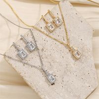 Copper 18K Gold Plated Simple Style Classic Style Inlay Splicing Zircon Earrings Necklace Jewelry Set main image 1