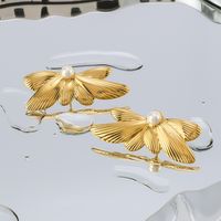 1 Pair IG Style Vintage Style Simple Style Flower Inlay 304 Stainless Steel Pearl 18K Gold Plated Ear Studs main image 7