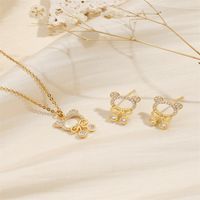 Copper 18K Gold Plated IG Style Simple Style Hollow Out Inlay Geometric Bow Knot Zircon Jewelry Set main image 5