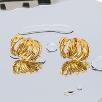 1 Pair IG Style Vintage Style Simple Style Lines Three-dimensional Hollow Out 304 Stainless Steel 18K Gold Plated Ear Studs main image 1