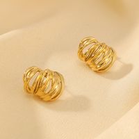 1 Pair IG Style Vintage Style Simple Style Lines Three-dimensional Hollow Out 304 Stainless Steel 18K Gold Plated Ear Studs main image 5