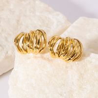 1 Pair IG Style Vintage Style Simple Style Lines Three-dimensional Hollow Out 304 Stainless Steel 18K Gold Plated Ear Studs main image 3