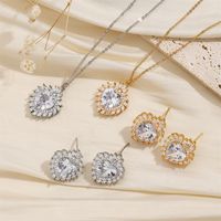 Copper 18K Gold Plated Sweet Simple Style Inlay Heart Shape Zircon Jewelry Set main image 6