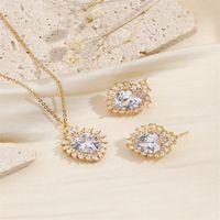 Copper 18K Gold Plated Sweet Simple Style Inlay Heart Shape Zircon Jewelry Set sku image 1