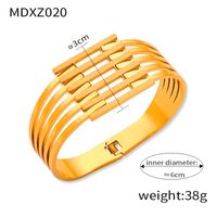 Titanium Steel 18K Gold Plated Casual Elegant Simple Style Hollow Out Inlay Solid Color Rhinestones Bangle sku image 5