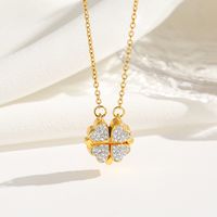 Titanium Steel 18K Gold Plated Casual Commute Plating Magnetic Inlay Heart Shape Zircon Pendant Necklace main image 4