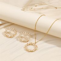 Copper 18K Gold Plated IG Style Shiny Hollow Out Inlay Circle Zircon Jewelry Set main image 3
