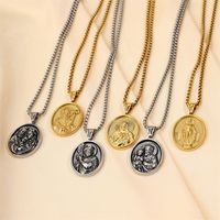 304 Stainless Steel Modern Style Classic Style Round Portrait Cross Solid Color Pendant Necklace main image 4
