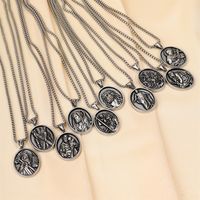 304 Stainless Steel Modern Style Classic Style Round Portrait Cross Solid Color Pendant Necklace main image 10