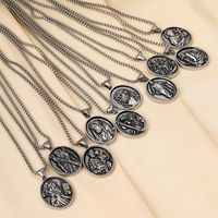 304 Stainless Steel Modern Style Classic Style Round Portrait Cross Solid Color Pendant Necklace main image 6