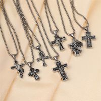 304 Stainless Steel Modern Style Classic Style Round Portrait Cross Solid Color Pendant Necklace main image 3