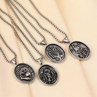 304 Stainless Steel Modern Style Classic Style Round Portrait Cross Solid Color Pendant Necklace main image 9