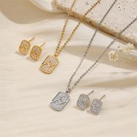 Copper 18K Gold Plated Casual Simple Style Inlay Rectangle Zircon Jewelry Set main image 1