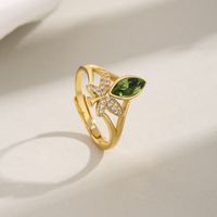 Wholesale Vintage Style Shiny Butterfly Copper Inlay 18K Gold Plated Zircon Open Rings main image 1