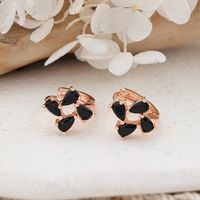1 Pair Simple Style Classic Style Flower Plating Inlay Copper Zircon Rose Gold Plated Ear Studs main image 3
