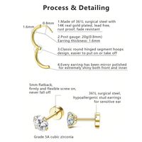304 Stainless Steel 18K Gold Plated Elegant Shiny Plating Inlay Solid Color Zircon Earrings Jewelry Set main image 7