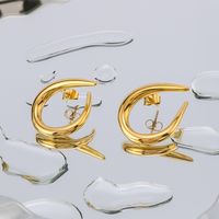 1 Pair IG Style Vintage Style Simple Style Simple Lines Asymmetrical 304 Stainless Steel 18K Gold Plated Ear Studs main image 1