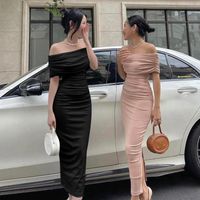 Women's Sheath Dress Sexy Off Shoulder Short Sleeve Solid Color Maxi Long Dress Holiday Daily Date main image 1