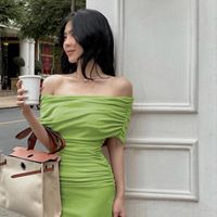 Women's Sheath Dress Sexy Off Shoulder Short Sleeve Solid Color Maxi Long Dress Holiday Daily Date main image 5