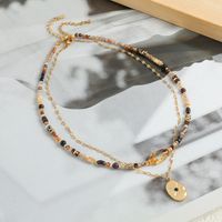 Elegant Vacation Streetwear Geometric Stone Shell Copper Beaded 18K Gold Plated Women's Double Layer Necklaces sku image 1