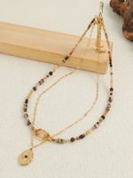 Elegant Vacation Streetwear Geometric Stone Shell Copper Beaded 18K Gold Plated Women's Double Layer Necklaces main image 3