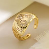 Wholesale Retro Simple Style Commute Geometric Copper Inlay 18K Gold Plated Zircon Open Rings sku image 1