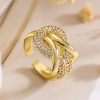 Wholesale Retro Simple Style Commute Geometric Copper Inlay 18K Gold Plated Zircon Open Rings sku image 6