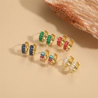 1 Pair Vintage Style Color Block Inlay Copper Zircon 14K Gold Plated Hoop Earrings main image 4