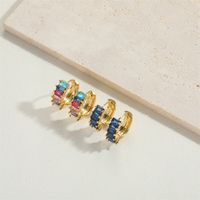 1 Pair Vintage Style Color Block Inlay Copper Zircon 14K Gold Plated Hoop Earrings main image 5