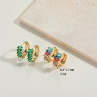 1 Pair Vintage Style Color Block Inlay Copper Zircon 14K Gold Plated Hoop Earrings main image 2