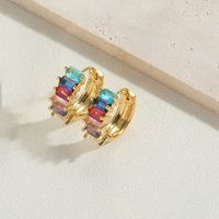 1 Pair Vintage Style Color Block Inlay Copper Zircon 14K Gold Plated Hoop Earrings sku image 3