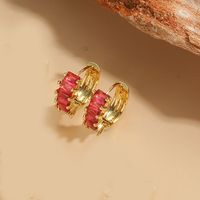 1 Pair Vintage Style Color Block Inlay Copper Zircon 14K Gold Plated Hoop Earrings sku image 4