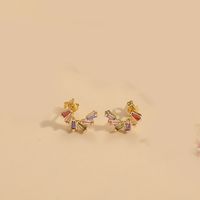 1 Pair Vintage Style Flower Inlay Copper Zircon 14K Gold Plated Hoop Earrings main image 3