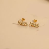 1 Pair Vintage Style Flower Inlay Copper Zircon 14K Gold Plated Hoop Earrings main image 4