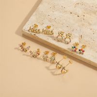 1 Pair Vintage Style Flower Inlay Copper Zircon 14K Gold Plated Hoop Earrings main image 1