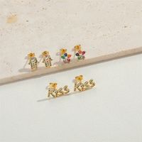 1 Pair Vintage Style Flower Inlay Copper Zircon 14K Gold Plated Hoop Earrings main image 5