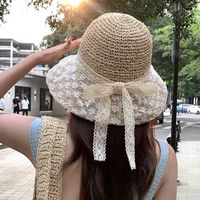 Unisex Pastoral Simple Style Bow Knot Wide Eaves Straw Hat main image 3
