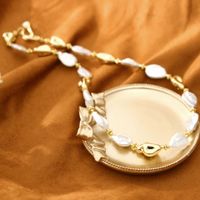 Retro U-Form Süßwasserperle Kupfer Perlen Frau Armbänder Halskette main image 4