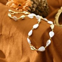 Retro U-Form Süßwasserperle Kupfer Perlen Frau Armbänder Halskette main image 1