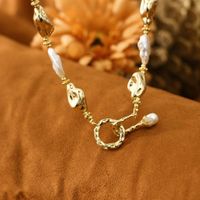 Retro U-Form Süßwasserperle Kupfer Perlen Frau Armbänder Halskette main image 5