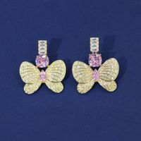 1 Paire Style Simple Style Classique Papillon Incruster Le Cuivre Zircon Des Boucles D'Oreilles main image 4