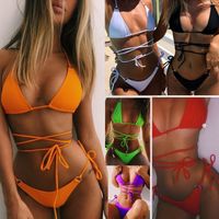 Mujeres Color Sólido Juego De 2 Piezas Bikinis Traje De Baño main image 3