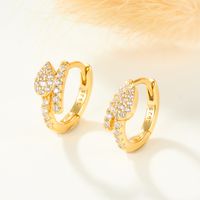 1 Pair Simple Style Commute Leaf Inlay Sterling Silver Zircon White Gold Plated Gold Plated Earrings main image 3