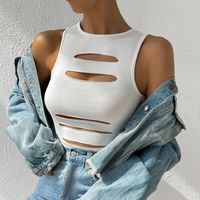 Women's Eyelet Top Tank Tops Ripped Streetwear Solid Color main image 1