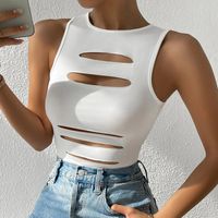 Women's Eyelet Top Tank Tops Ripped Streetwear Solid Color main image 2