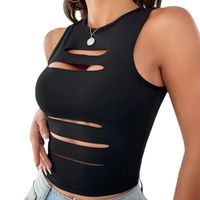 Women's Eyelet Top Tank Tops Ripped Streetwear Solid Color main image 5
