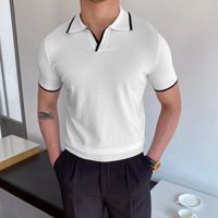 Men's Stripe Patchwork Polo Shirt Men's Clothing main image 3