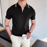 Men's Stripe Patchwork Polo Shirt Men's Clothing main image 4